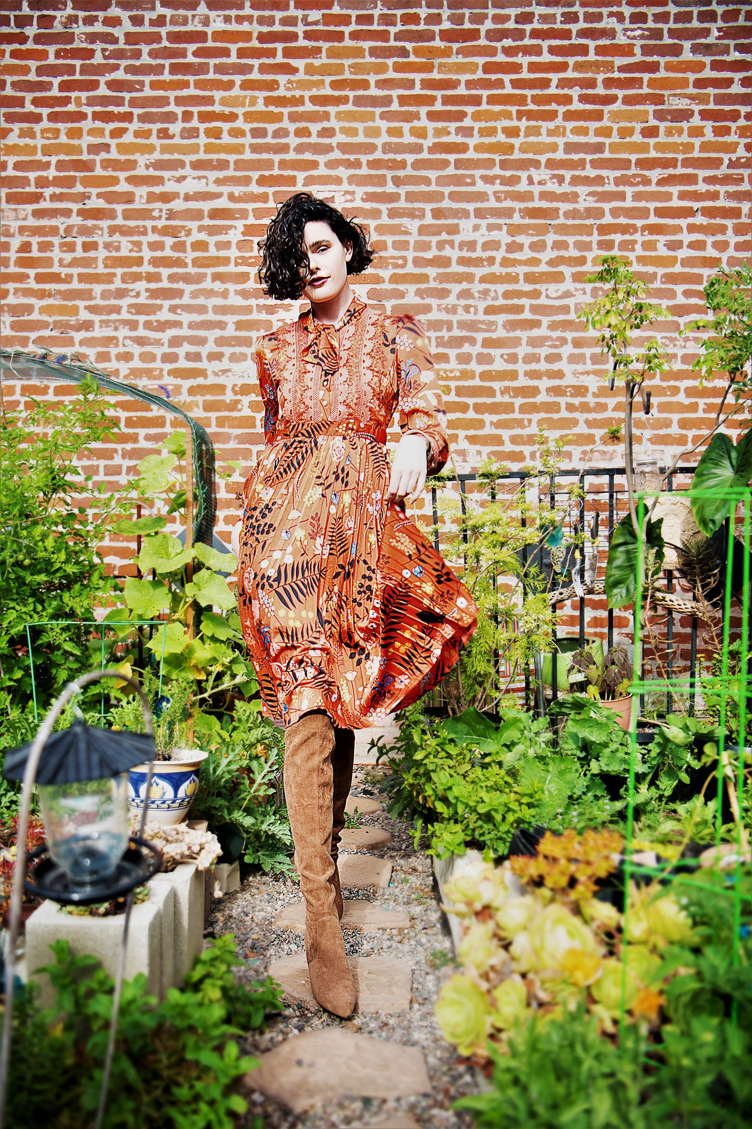 dalia macphee long sleeve bow tie neck pleat skirt dress