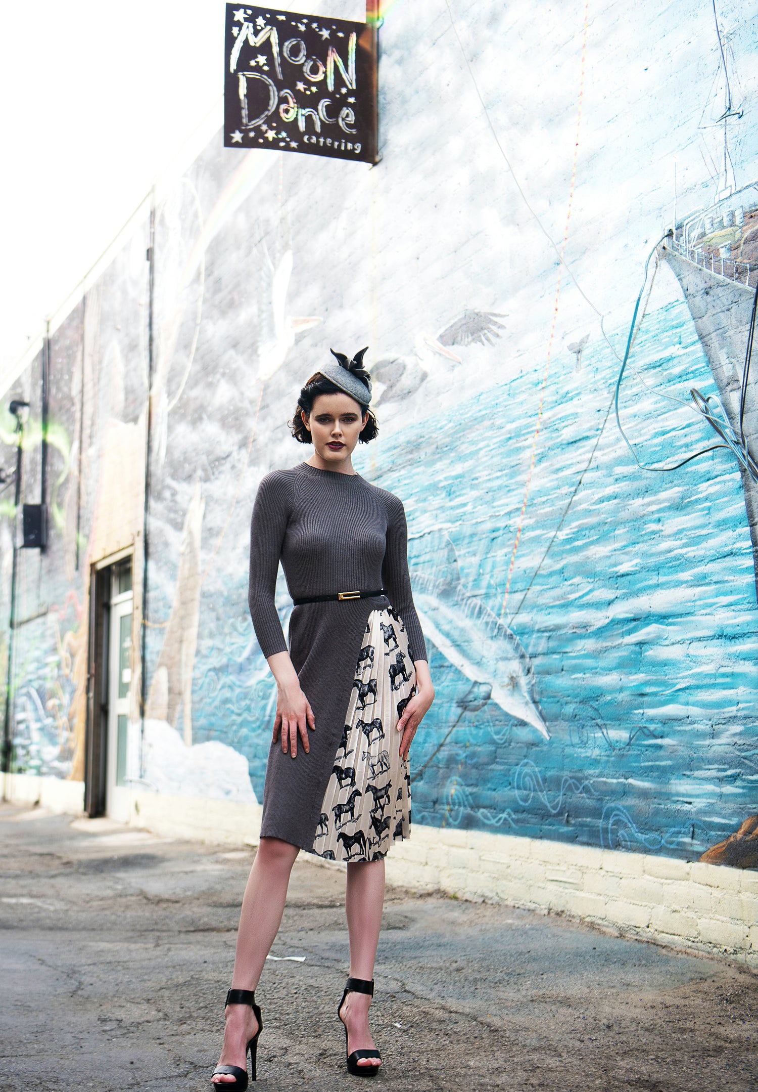 dalia macphee long sleeve bow tie neck pleat skirt dress