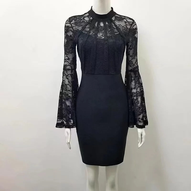 Stunning Knit dress with lace bell sleeves – DALIA MACPHEE