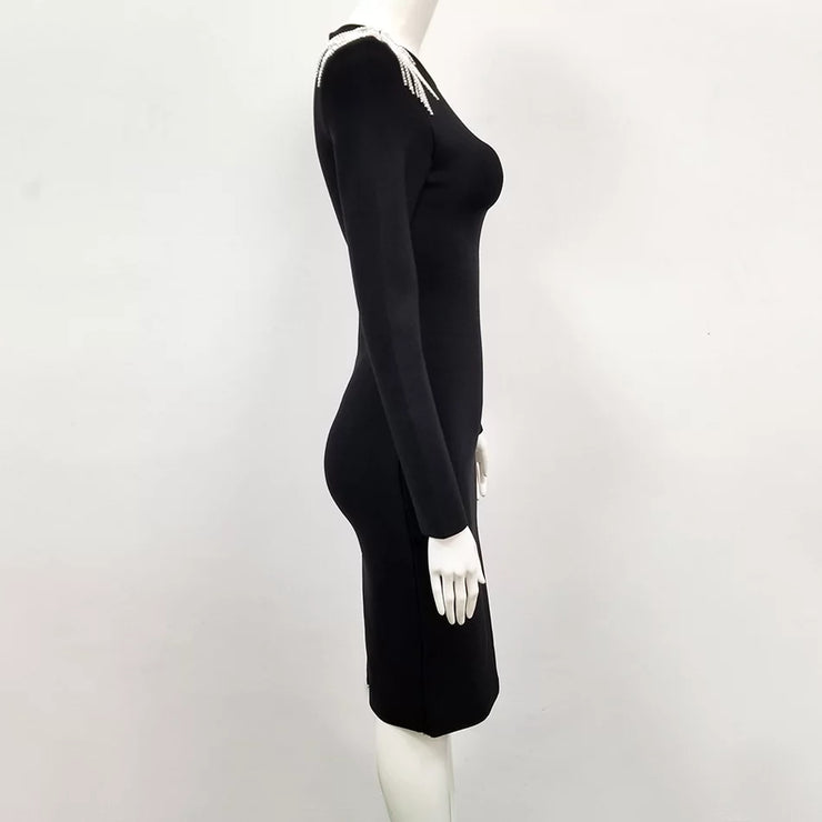 Long sleeve  Knit dress with shoulder treatment