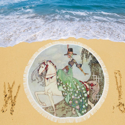 Horse Illustration Circular Beach Blanket/Shawl
