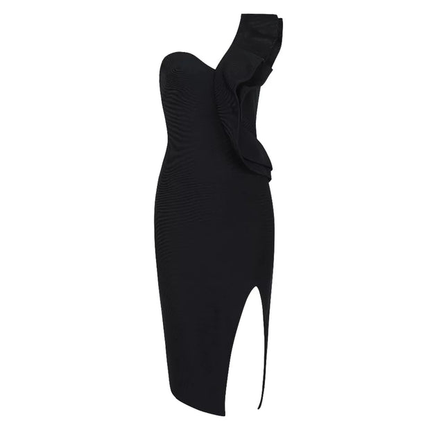 One shoulder crepe dress