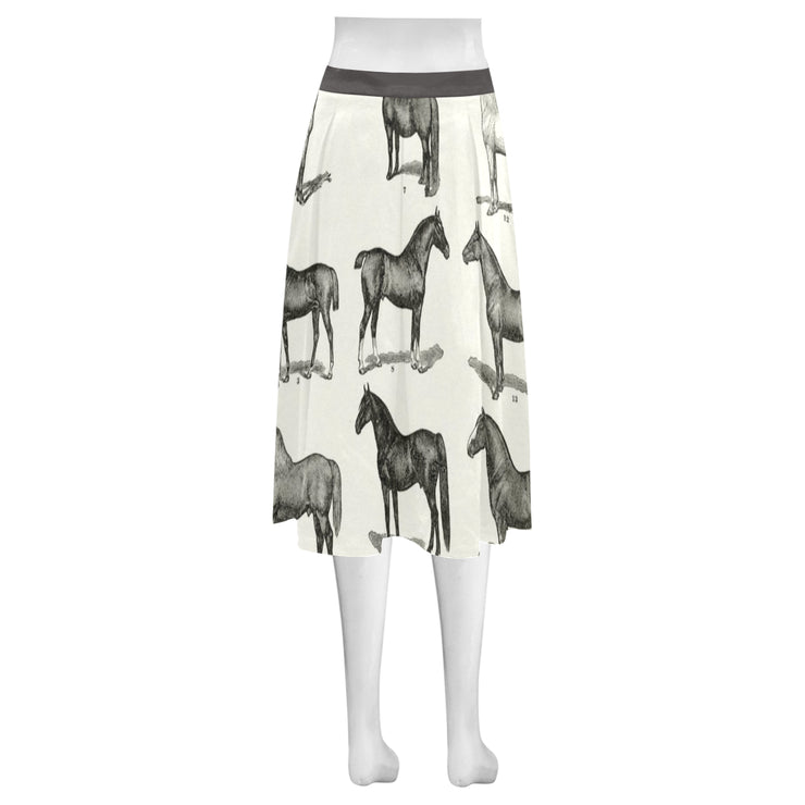 Vintage Horse Print Crepe Skirt