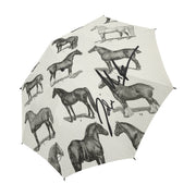 Vintage Horse Print Semi- Automatic Foldable Umbrella- Signed