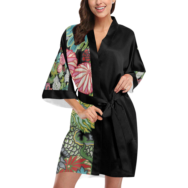 Asian Print Satin Robe