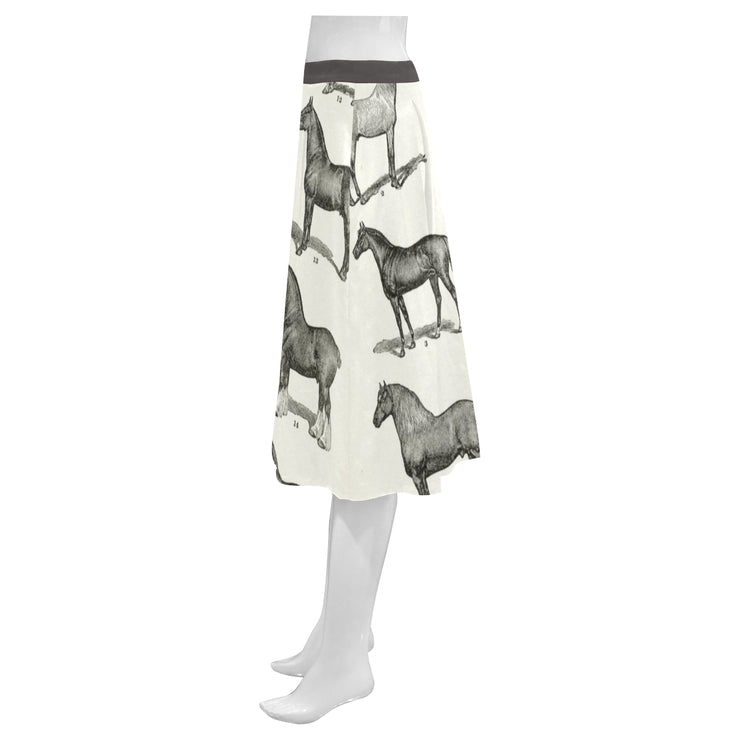 Vintage Horse Print Crepe Skirt