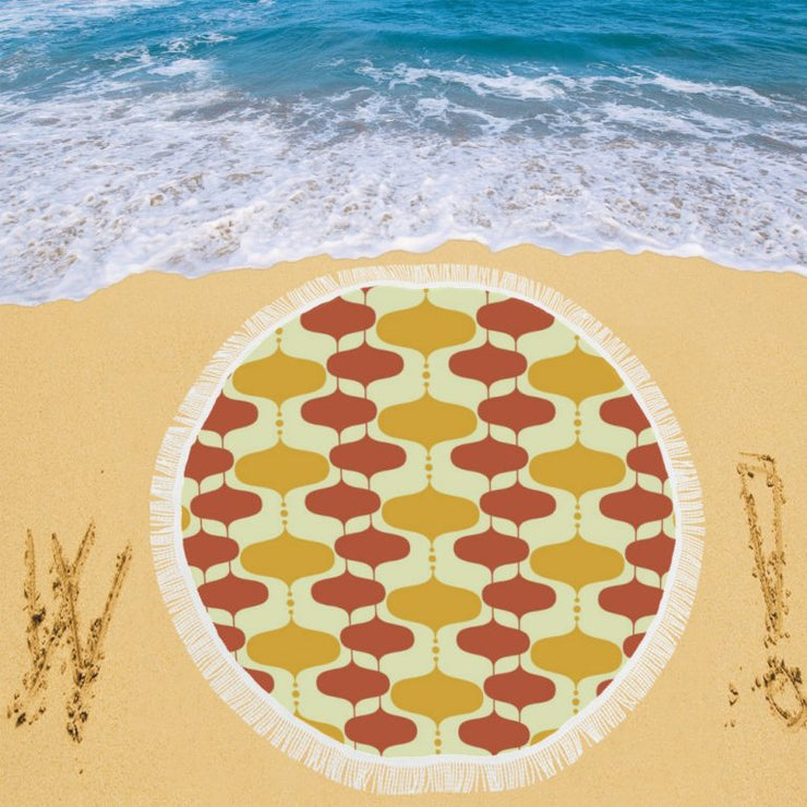 Retro Print Circular Beach Blanket/Shawl