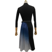 Mock Neck Ribbed Knit Dress With Pleat Ombre Skirt
