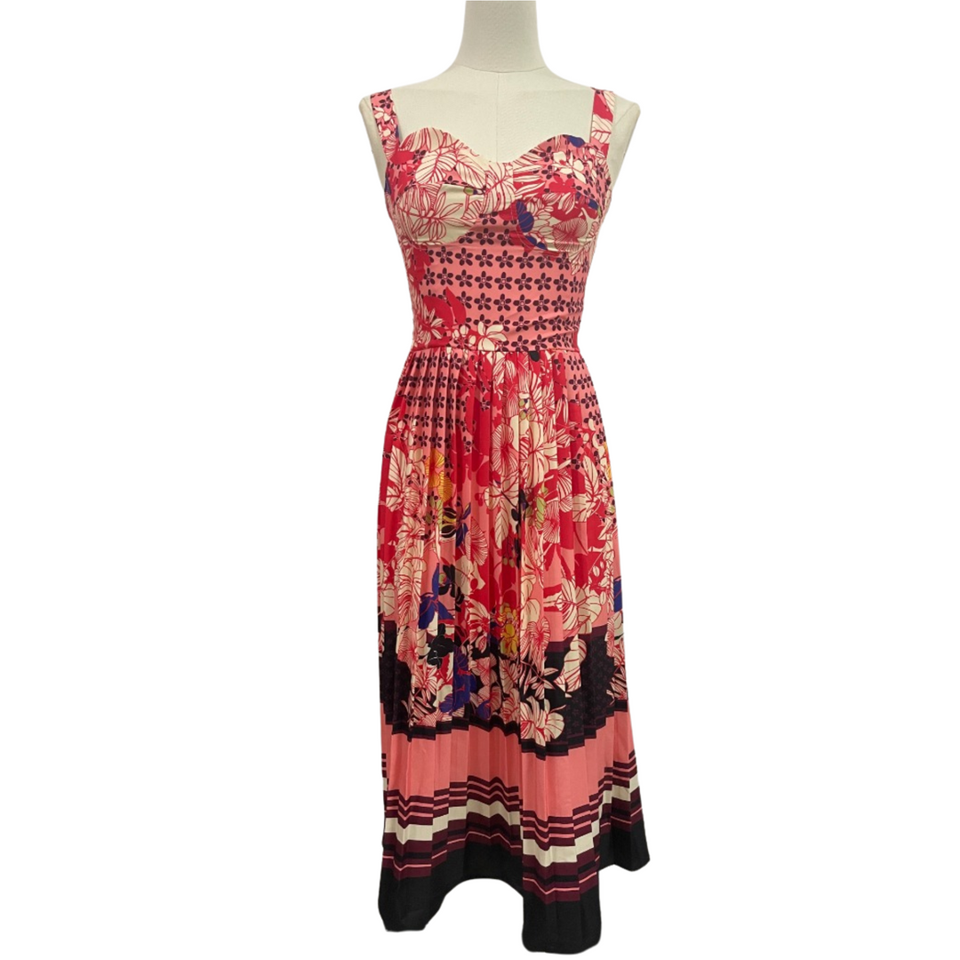 dalia macphee pleated dress Dalia MacPhee Floral Pleated Skirt Button Down Midi Dress S NWT