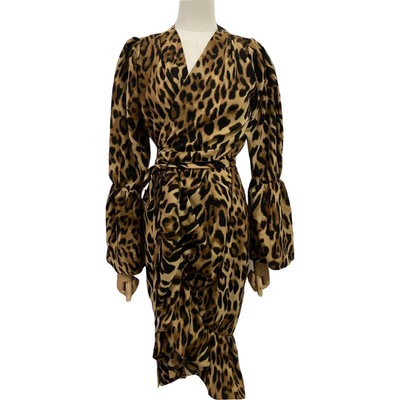 Leopard Wrap Dress With Bell Sleeves