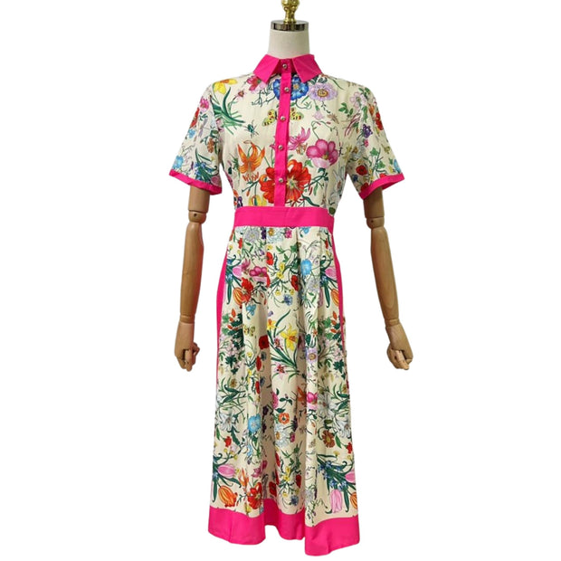 Short Sleeve Pleated Floral Dress