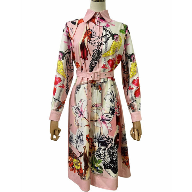 Tropics Long Sleeve Collar Shirt Dress