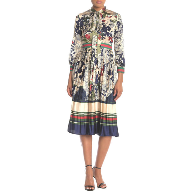 Tie Neck Printed Midi Dress