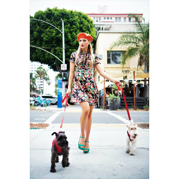 Short Sleeve Tie Neck Floral Mini Dress With Lace Trim