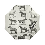 Vintage Horse Print Semi- Automatic Foldable Umbrella- Signed