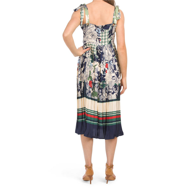 Tie Shoulder Printed Midi Dress